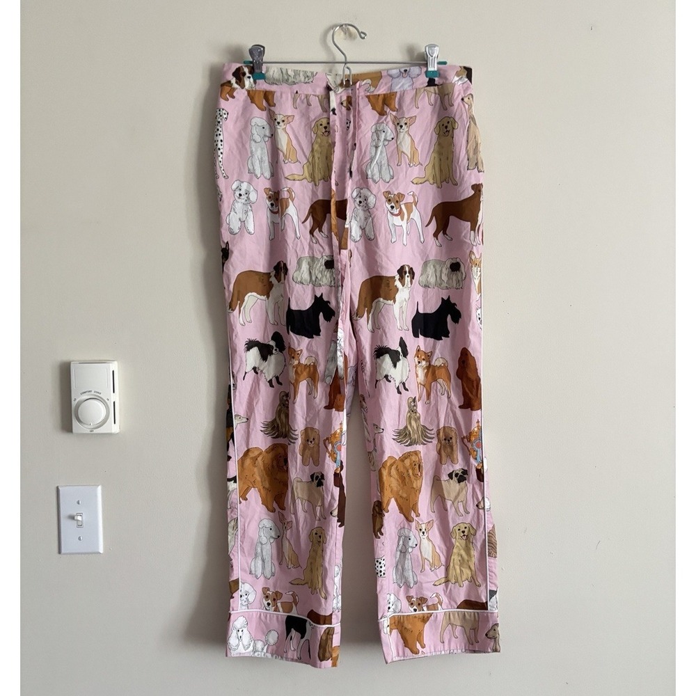 Karen Mabon Pajama Pants Womens Medium Pink Dog Print Cotton Comfort Cute